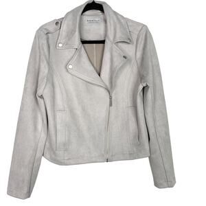 Bagatelle Collection Womens Medium M Gray Faux Suede Moto Jacket Asymmetrical